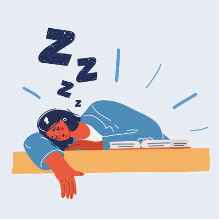 Vector illustration of Studying And Education conceto. Students sleeping at desks learning, Reading Books during Lecture.のイラスト素材