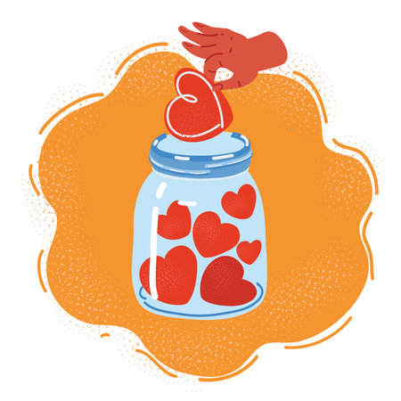 Vector illustration of likes Donation. Container for hearts. Charity symbol of hand putting heart into the box.のイラスト素材