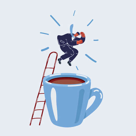 Vector illustration of man jump in big mug of coffee.のイラスト素材