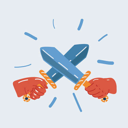 Vector illustration of fight hands with swordのイラスト素材