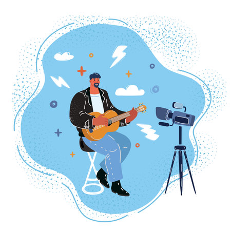 Vector illustration of Handsome young man singing emotionally with closed eyesのイラスト素材