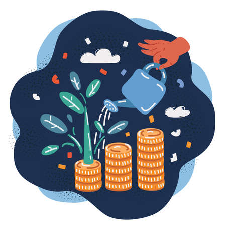 Vector illustration of watering Coins stack over dark backgroundのイラスト素材