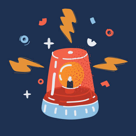 Vector illuatration of red flashing emergency light over dark backgroundのイラスト素材