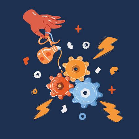 Cartoon vector illustration of hand fix gearsのイラスト素材
