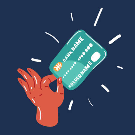 Cartoon vector illustration of hands holding credit card while shopping onlineのイラスト素材