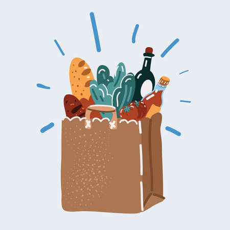 Vector illustration of Paper bag with fresh vegetables food and breadのイラスト素材