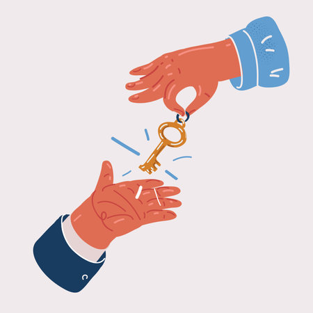 Cartoon vector illustration of Hand giving keys to hand of another personのイラスト素材