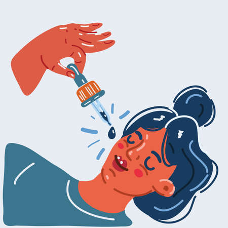 Vector illustration of Closeup of female face and dropper with rejuvenating serum. Cosmetology conceptのイラスト素材