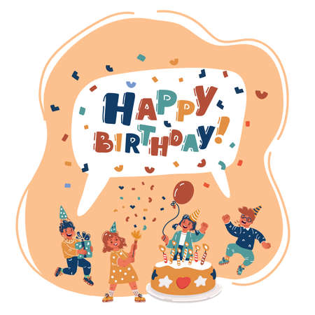 Vector illustration of kids with birthday cake. Celebrate birthdayのイラスト素材