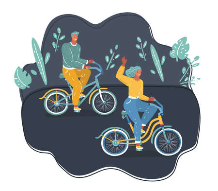 woman and man on bicycle. Riding together family.のイラスト素材