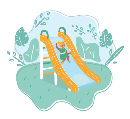 Little girl playing on the slider+のイラスト素材