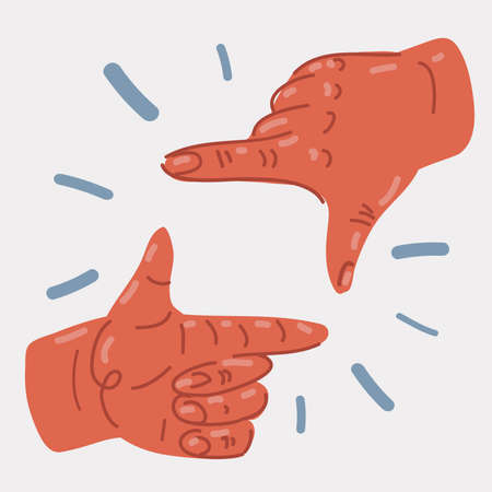 Cartoon vector illustration of two hands to make a shape of camera frame. Concept of make a focus or have an aim.のイラスト素材