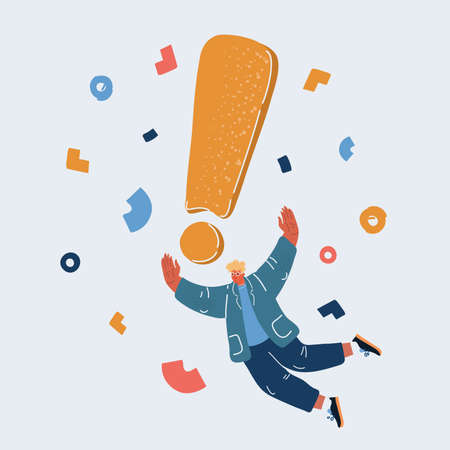 Cartoon vector illustration of people man, person fly with exclamation mark.のイラスト素材