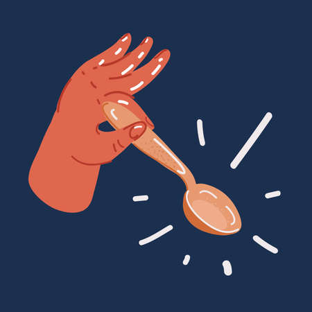 Cartoon vector illustration of spoon in a hand over dark backroundのイラスト素材