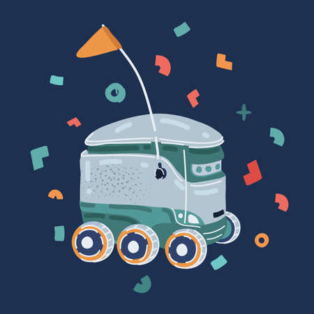 Cartoon vector illustration of delivery robots. Cyber-couriers are already cruising the sidewalks Modern delivery concept over dark backgroundのイラスト素材