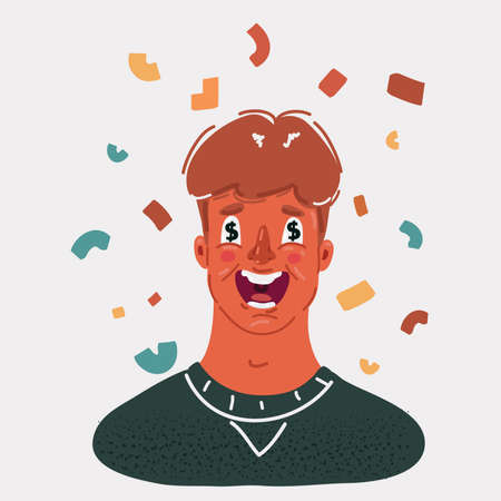 Cartoon vector illustration of I see money in my eyes! Happy business man can see dollar in his vision.のイラスト素材