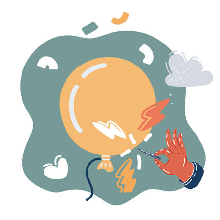 Cartoon vector illustration of hand hold needle and make prick in air balloonのイラスト素材