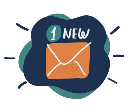 Cartoon vector illustration of One incoming message, open message icon, notification over dark backroundのイラスト素材