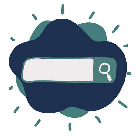 Cartoon vector illustration of web search page. Browser with search bar field and search button over dark background over dark backgroundのイラスト素材