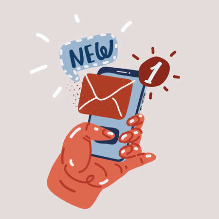 Cartoon vector illustration hand hold smartphone with envelope message on screenのイラスト素材