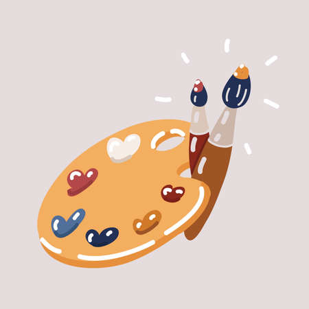Cartoon vector illustration of palette with paints and brushes. Bのイラスト素材