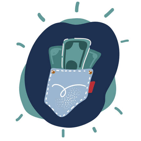 Cartoon vector illustration of pocket with money over dark backgroundのイラスト素材