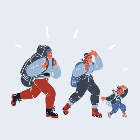 Cartoon vector illustration of Family On Hikingのイラスト素材
