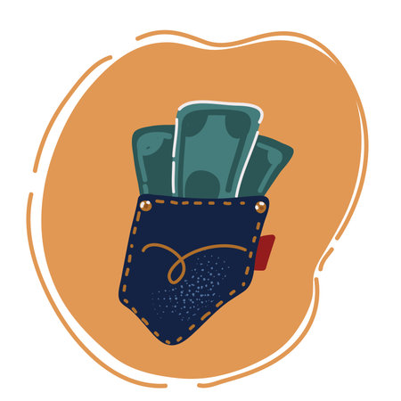 Cartoon vector illustration of banknotes in pocketのイラスト素材