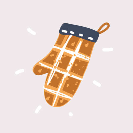 Cartoon vector illustration of glove and oven mitt hang on. Kitchen utensils concept. Heat protective home textiles. Oven mittens and pot holder.のイラスト素材
