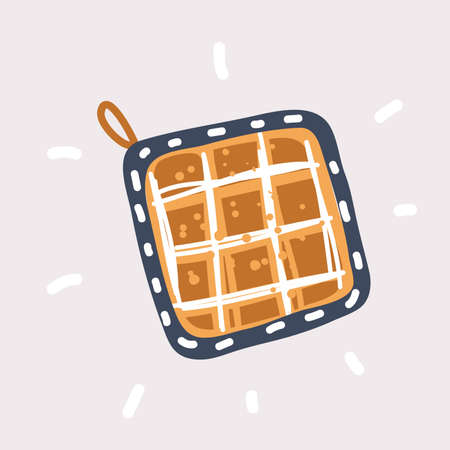 Cartoon vector illustration of oven mitt hang on. Kitchen utensils concept. Sign of heat protective home textiles. Oven potholders.のイラスト素材