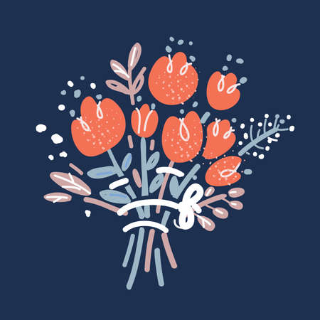 Cartoon vector illustration of flower bouquet. summer flowers. Flowers for wedding and happy occasions over dark backgroundのイラスト素材