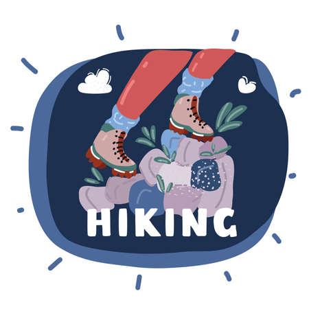 Cartoon vector illustration of Hiking shoes. Sturdy hiking boots, strong hiking boots over dark backgroundのイラスト素材