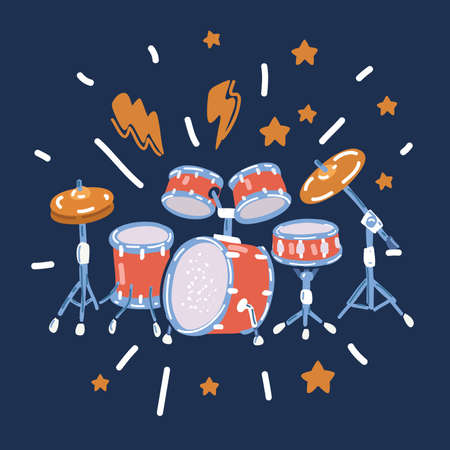 Cartoon vector illustration of Set of drums over dark backgroundのイラスト素材