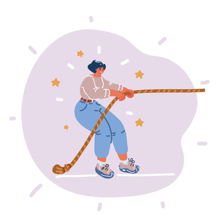 Cartoon vector illustration of tug-of-war womanのイラスト素材