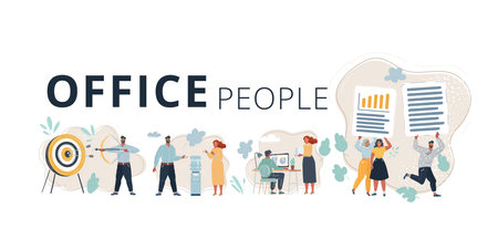 Vector cartoon illustration of Group of business workers working together. Partners stressing one of them at the officeのイラスト素材