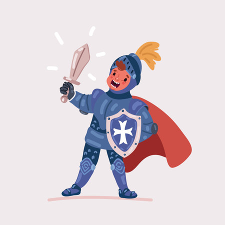 Cartoon vector illustration of little boy in a knight costumeのイラスト素材