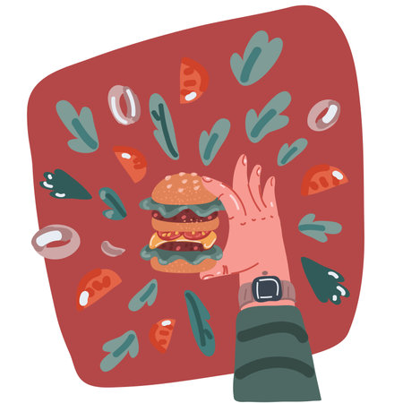 cartoon vector illustration hand holding a burgerのイラスト素材