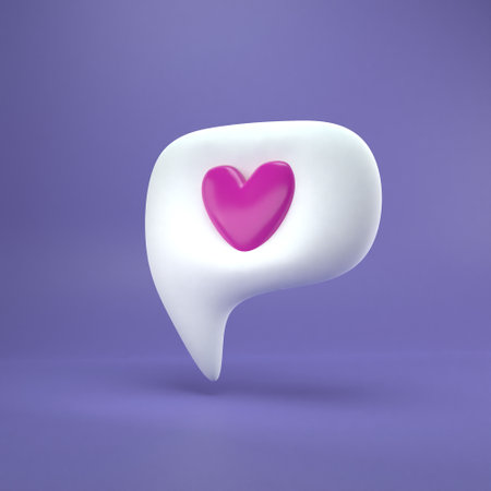 3d speech bubble with heart symbol inside.の写真素材