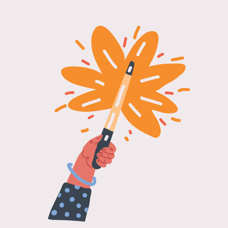 Cartoon vector illustration of Hand hold wooden magic wand, wizard and magician tool.のイラスト素材