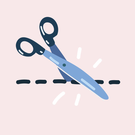 Cartoon vector illustration of scissors with cut lines. Coupon cutting icon.のイラスト素材