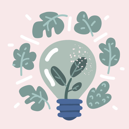 Cartoon vector illustration of Light Bulb and green plant sprout insideのイラスト素材