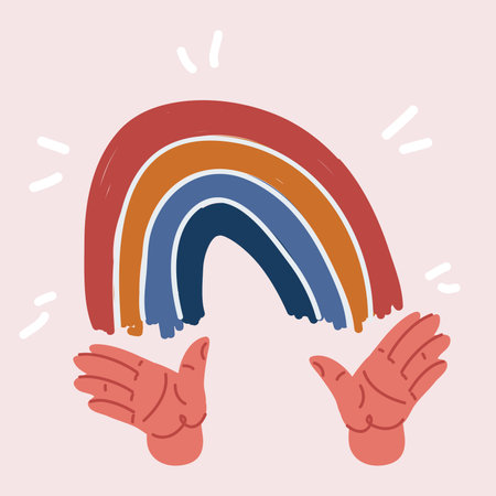 cartoon vector illustration of rainbow in human handsのイラスト素材