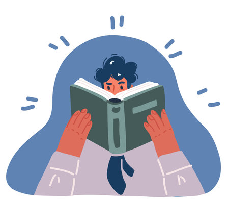 Cartoon vector illustration of Person reading book. businessman reader.のイラスト素材