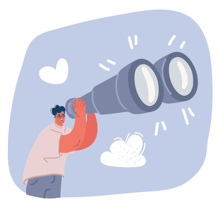 Cartoon vector illustration of Looking for investment opportunity, money look through binocularsのイラスト素材