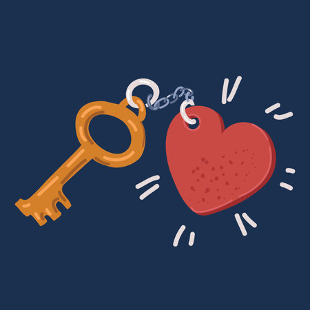 Vector cartoon illustration of keychains and red heart shapeのイラスト素材