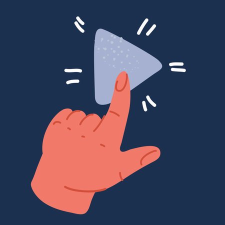 Vector cartoon illustration of Play button click app icon Multimedia player. Start, launch. Hand push button.のイラスト素材