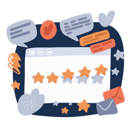 Cartoon vector illustration of five star in browser over darkのイラスト素材