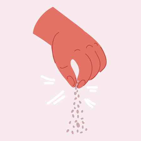 Cartoon vector illustration of Hand salting food. pinch of salt. Sprinkle spices.のイラスト素材
