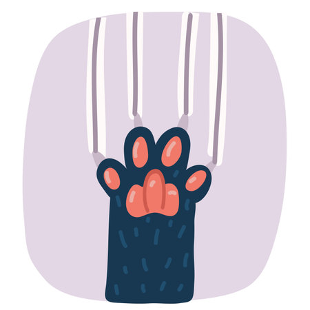 Cartoon vector illustration of cat paw scratches the screenのイラスト素材