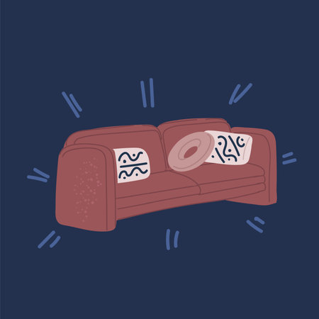 Cartoon vector illustration of sofa over dark backgroundのイラスト素材